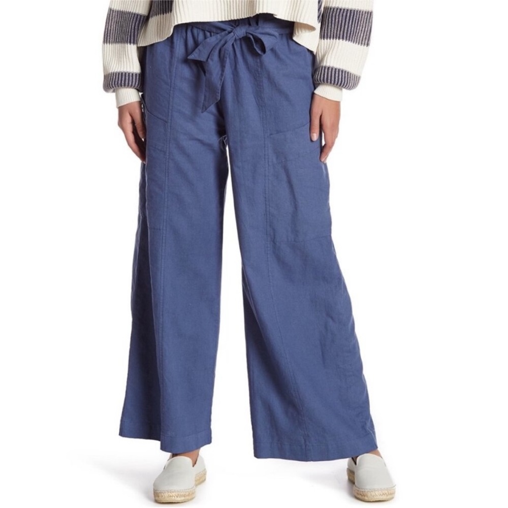 Free People Bluebell Belted Wide Leg Linen-Blend Pants W/Leg Pockets Blue SZ M - Picture 10 of 16